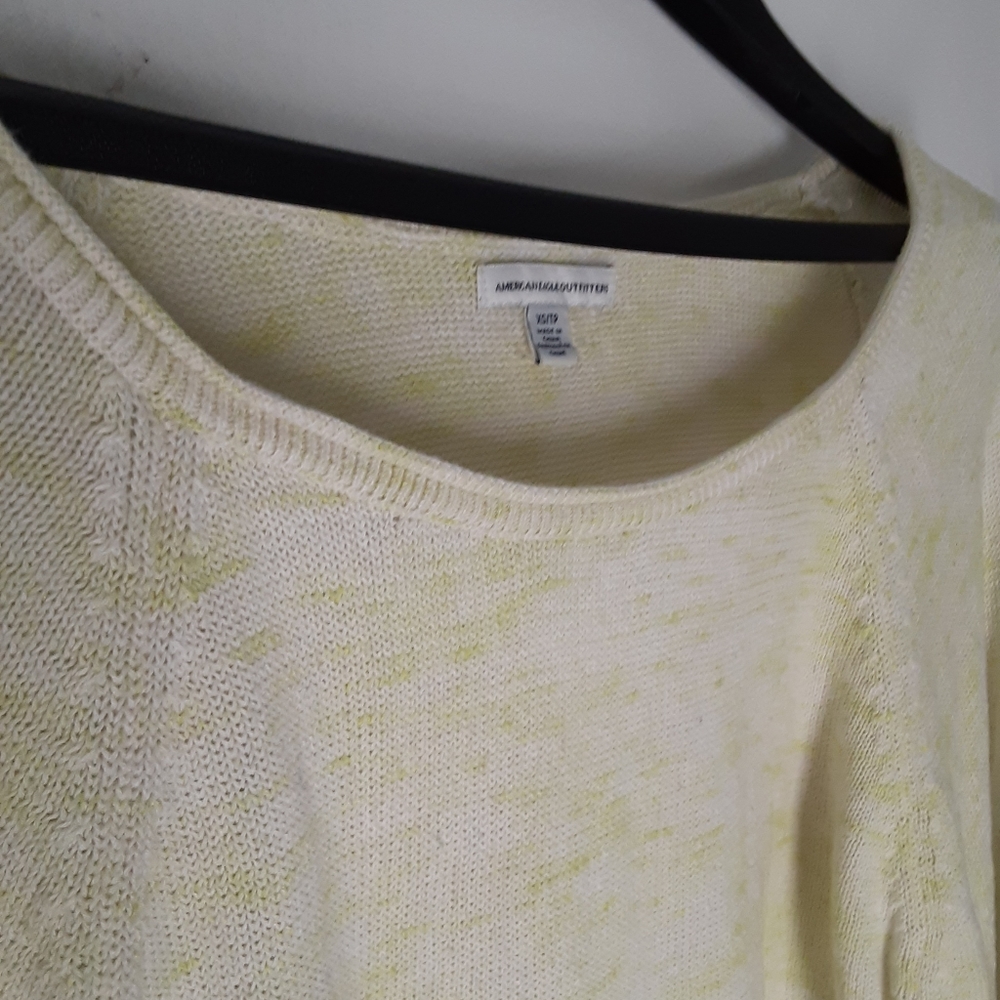 American Eagle sweater XS- lightweight- scoopneck- yellow/white - cotton blend - Picture 5 of 8